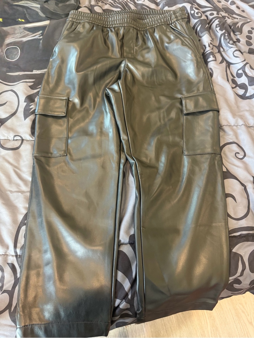 GAP Black Faux Leather Cargo Pants